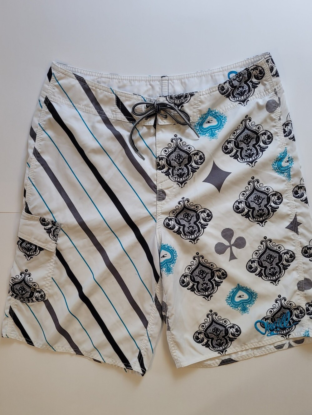VTG O'Neill Y2K Cyber Surf Board Shorts Mens 32 Damask Spade Split Leg